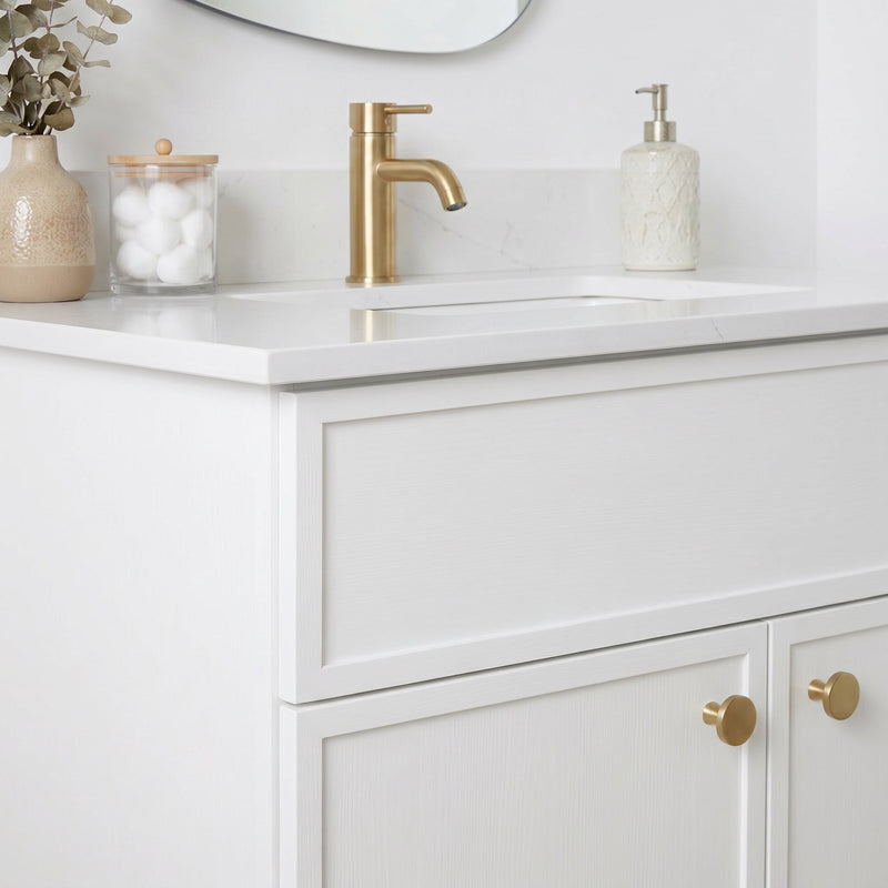 30" White Slim Shaker Bathroom Vanity with Quartz Top