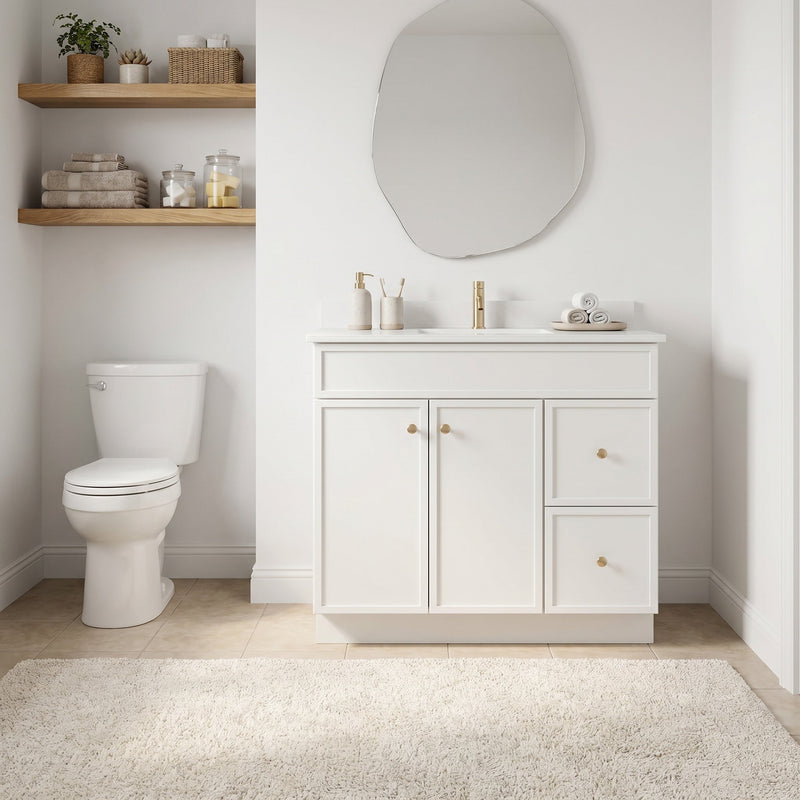 36" White Slim Shaker Bathroom Vanity with Quartz Top