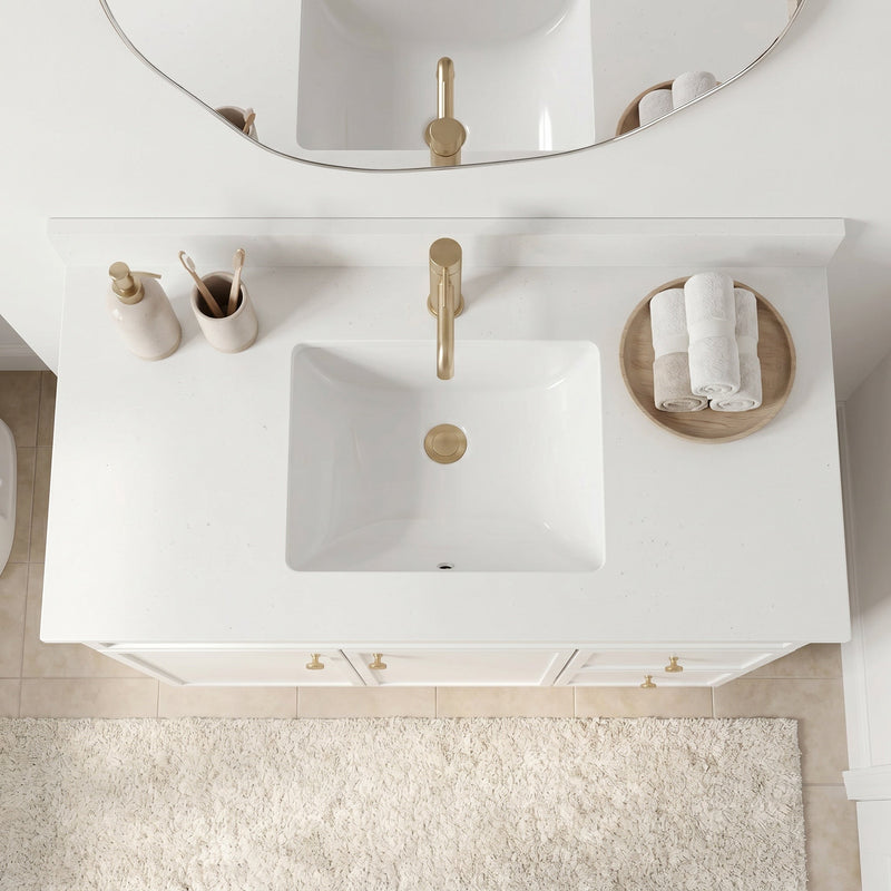 36" White Slim Shaker Bathroom Vanity with Quartz Top