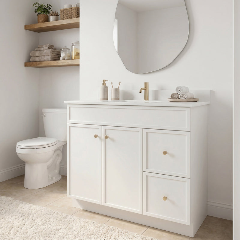 36" White Slim Shaker Bathroom Vanity with Quartz Top