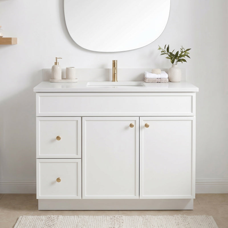 42" White Slim Shaker Bathroom Vanity with Quartz Top