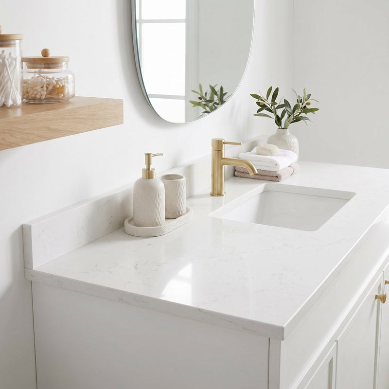 42" White Slim Shaker Bathroom Vanity with Quartz Top