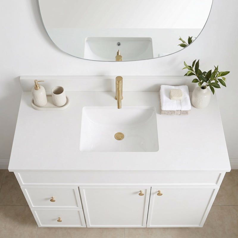 42" White Slim Shaker Bathroom Vanity with Quartz Top