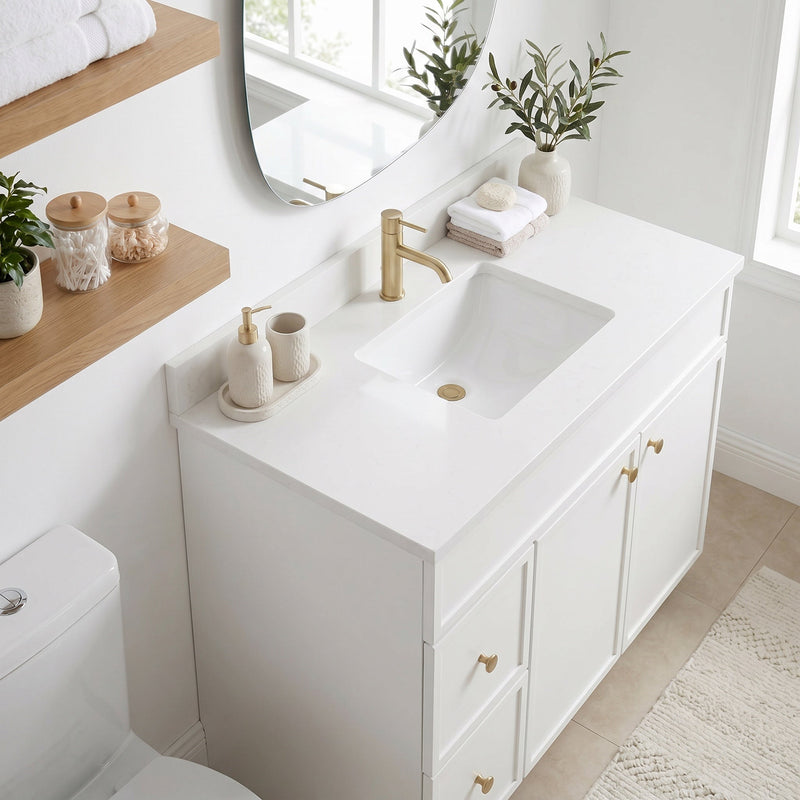 42" White Slim Shaker Bathroom Vanity with Quartz Top