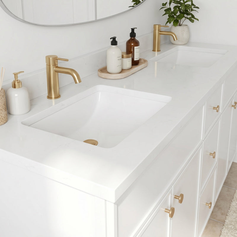 60" White Slim Shaker Bathroom Vanity with Quartz Top – Double Sink