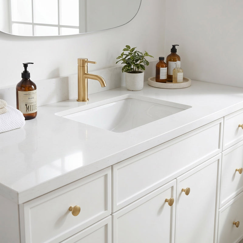 60" White Slim Shaker Bathroom Vanity with Quartz Top – Single Sink