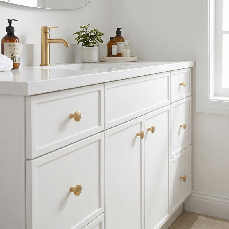 60" White Slim Shaker Bathroom Vanity with Quartz Top – Single Sink