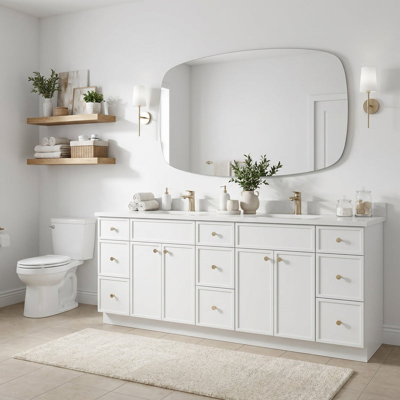 84" White Slim Shaker Bathroom Vanity with Quartz Top – 9 Drawers