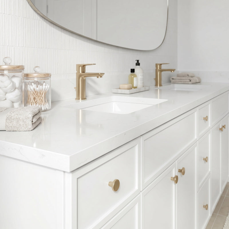 84" White Slim Shaker Bathroom Vanity with Quartz Top – 9 Drawers