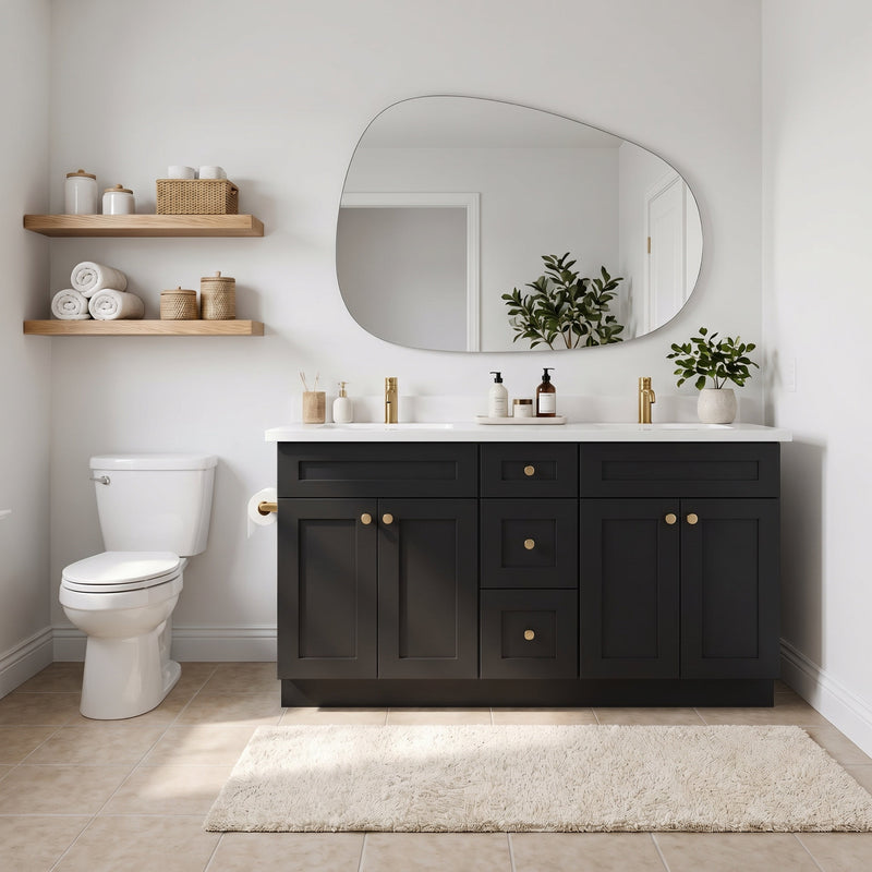 60" Slim Shaker Bathroom Vanity – Black – Double Sink