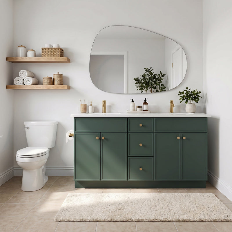 60" Slim Shaker Bathroom Vanity – Forest Green – Double Sink