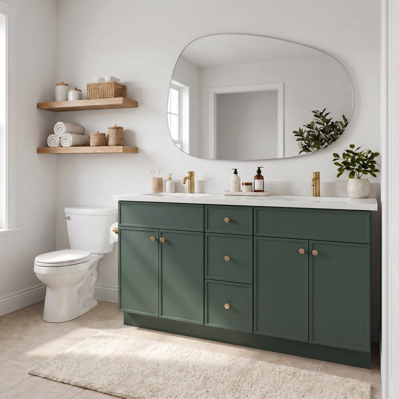 60" Slim Shaker Bathroom Vanity – Forest Green – Double Sink