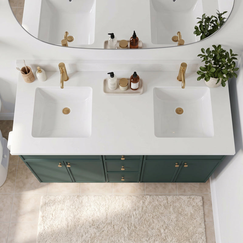 60" Slim Shaker Bathroom Vanity – Forest Green – Double Sink