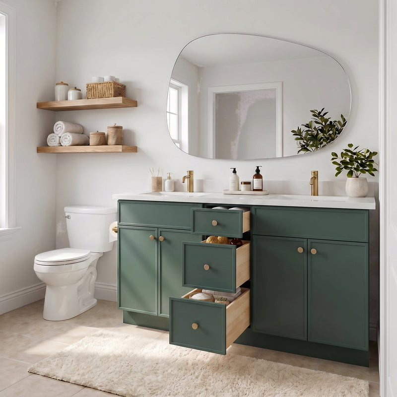 60" Slim Shaker Bathroom Vanity – Forest Green – Double Sink