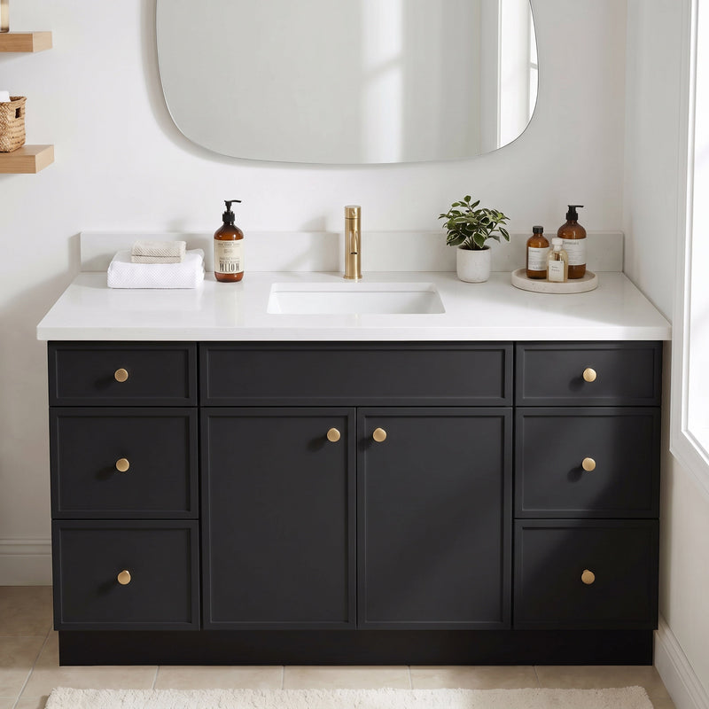 60" Slim Shaker Bathroom Vanity – Black – Single Sink