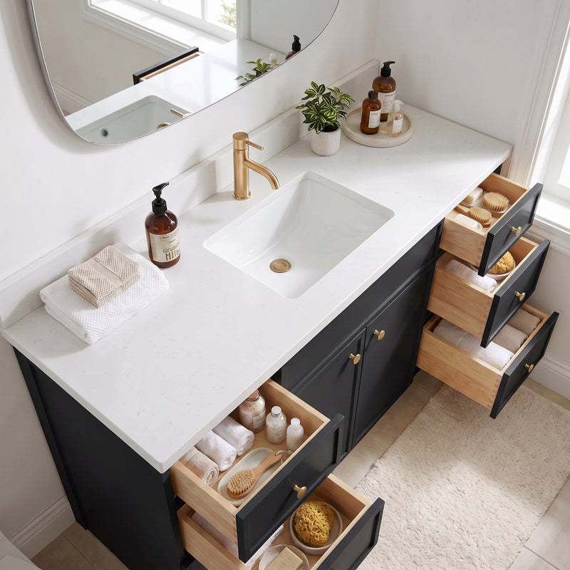 60" Slim Shaker Bathroom Vanity – Black – Single Sink