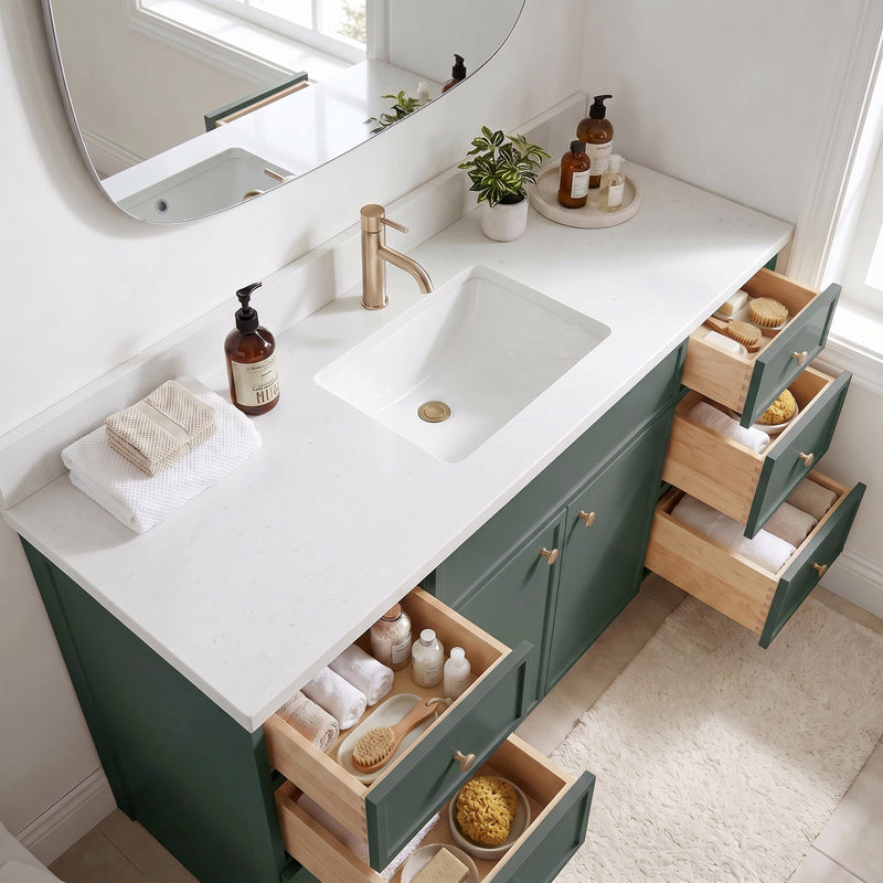60" Slim Shaker Bathroom Vanity – Forest Green – Single Sink