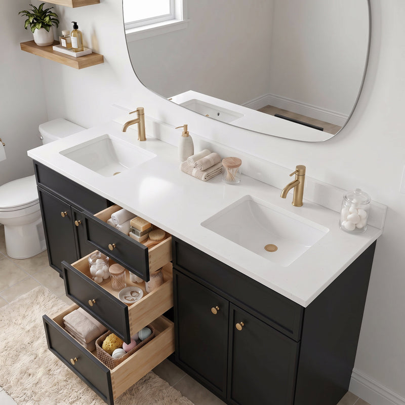 72" Slim Shaker Bathroom Vanity – Black – Double Sink