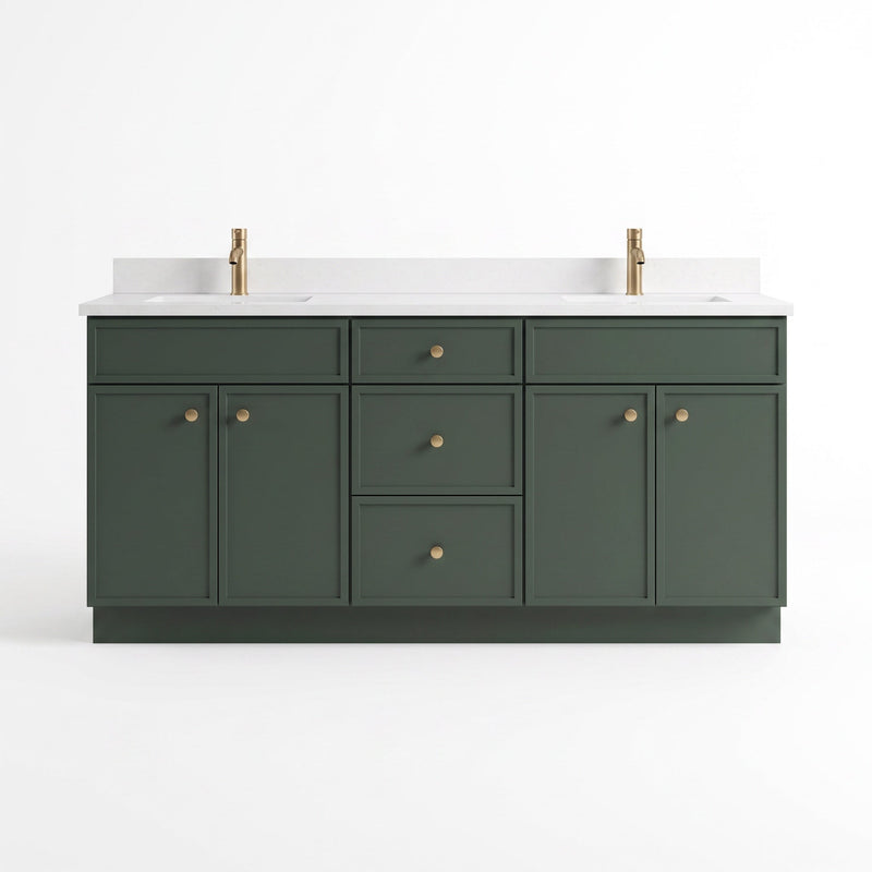 72" Slim Shaker Bathroom Vanity – Forest Green – Double Sink