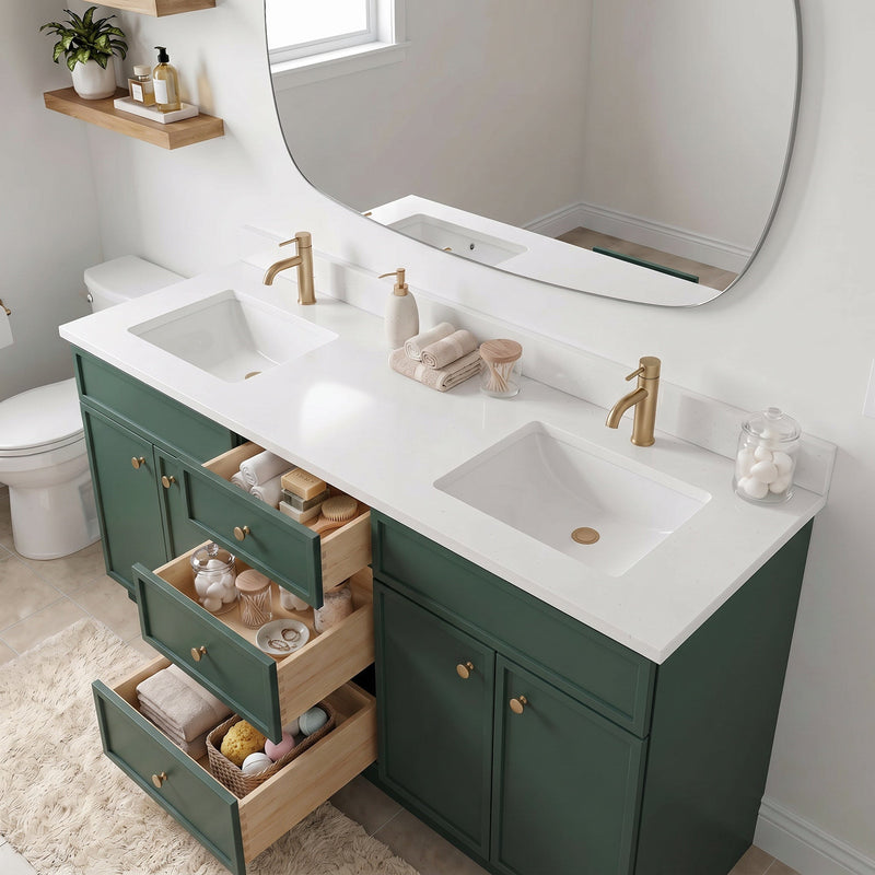 72" Slim Shaker Bathroom Vanity – Forest Green – Double Sink