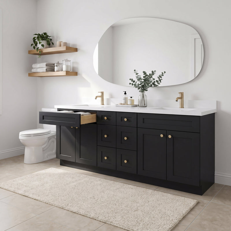84" Slim Shaker Bathroom Vanity – Black – 6 Drawers
