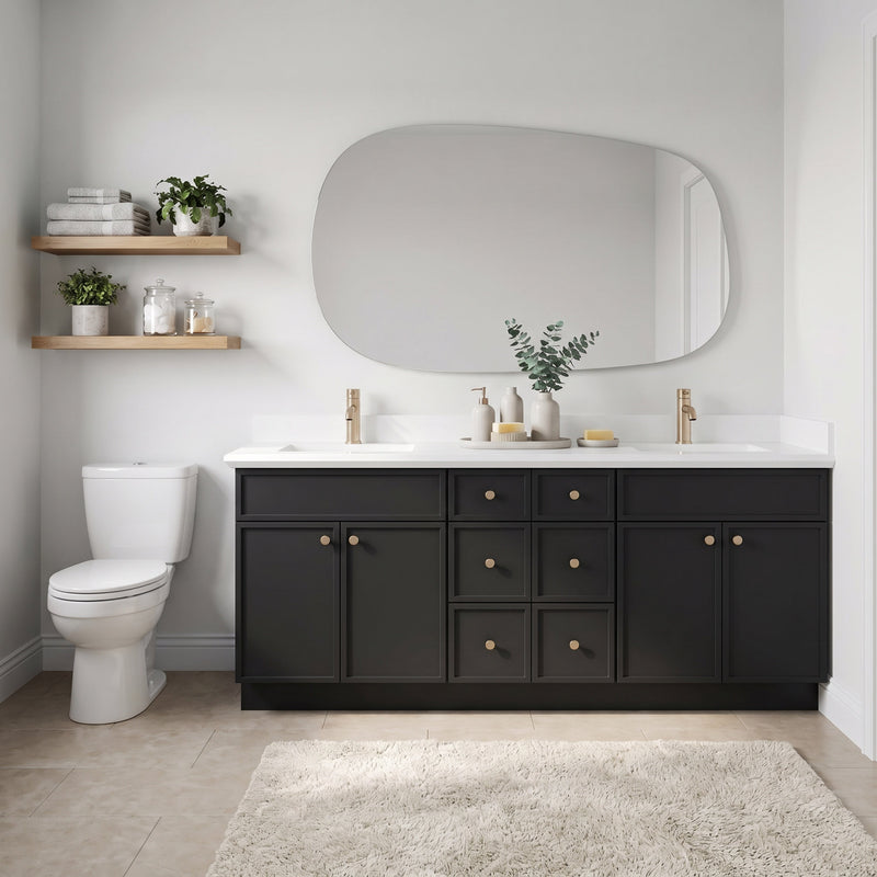 84" Slim Shaker Bathroom Vanity – Black – 6 Drawers