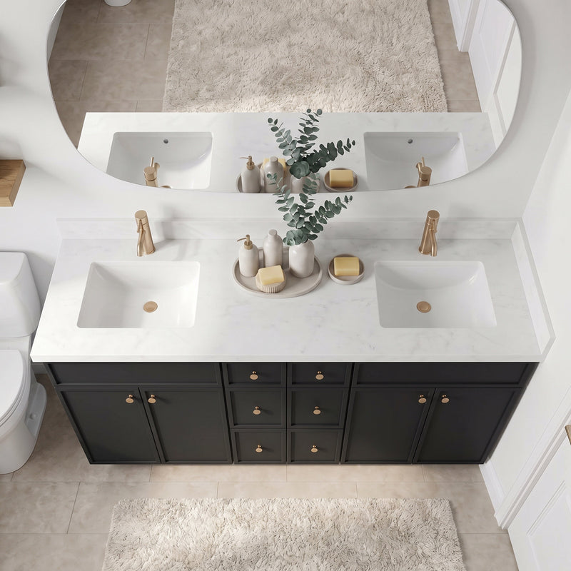 84" Slim Shaker Bathroom Vanity – Black – 6 Drawers