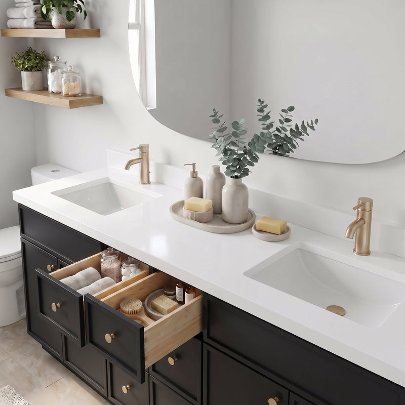 84" Slim Shaker Bathroom Vanity – Black – 6 Drawers