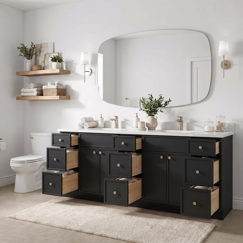 84" Slim Shaker Bathroom Vanity – Black – 9 Drawers