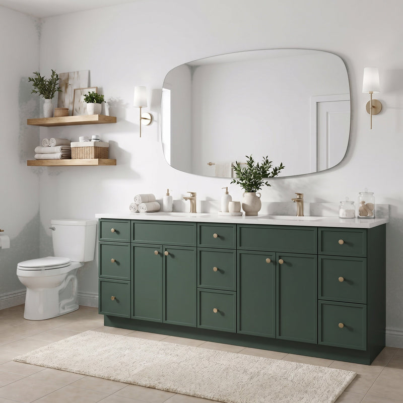 84" Slim Shaker Bathroom Vanity – Forest Green – 9 Drawers