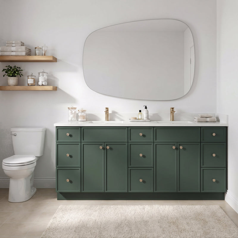84" Slim Shaker Bathroom Vanity – Forest Green – 9 Drawers