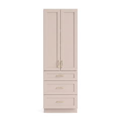 Taupe Linen Tower Cabinet — Solid Oak