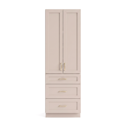 Taupe Linen Tower Cabinet — Solid Oak
