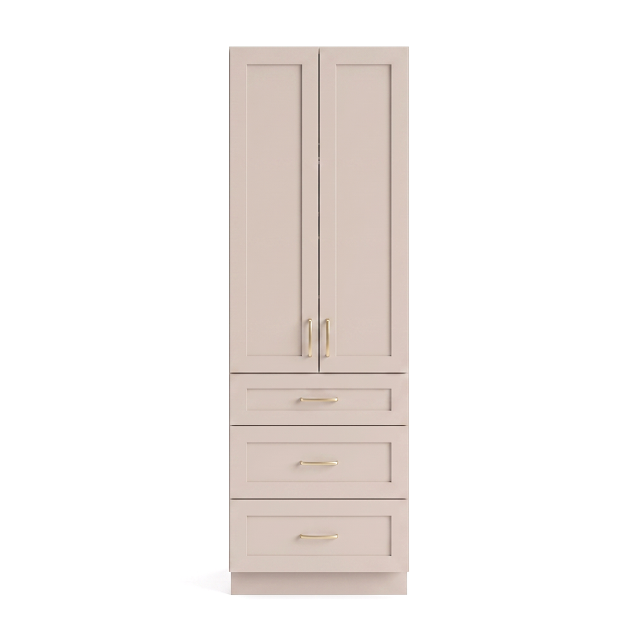 Taupe Linen Tower Cabinet — Solid Oak